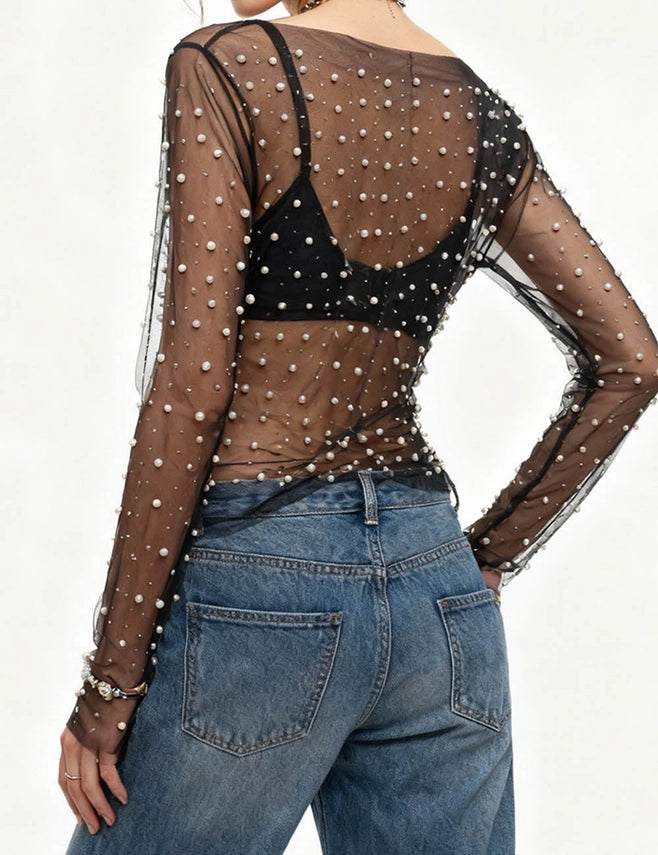 Marcy Pearl Mesh Top