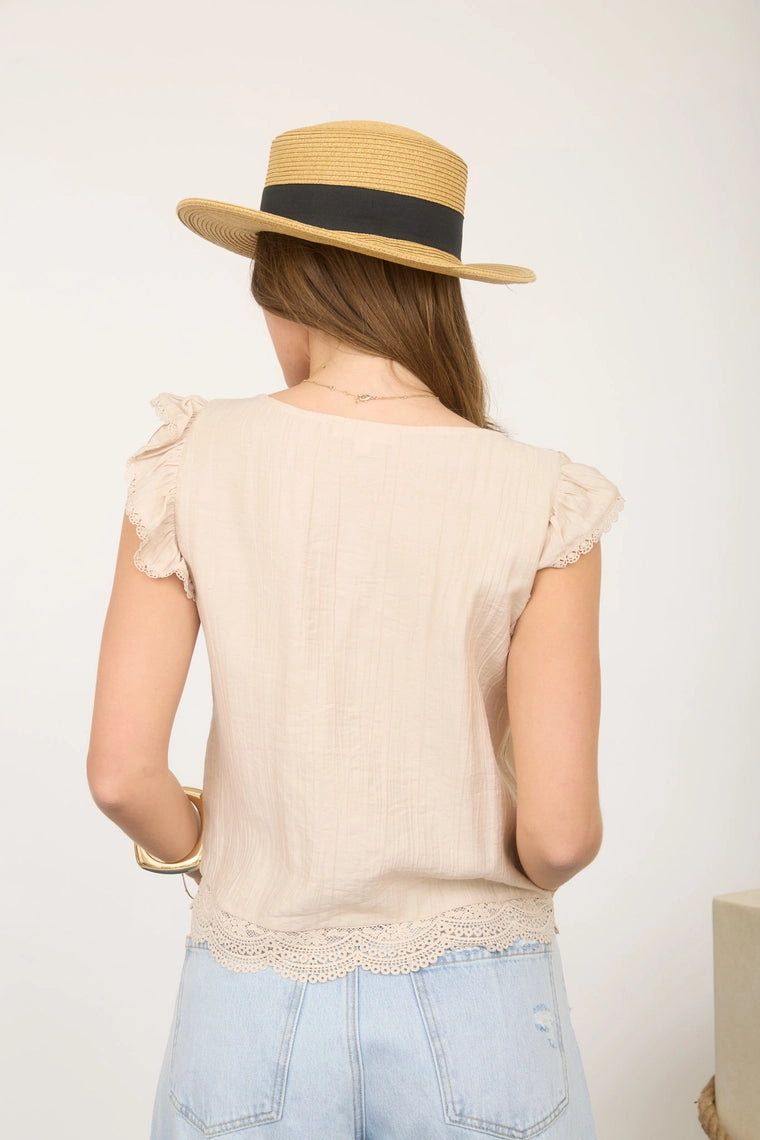 Isolde Lace Trim Pintuck Top