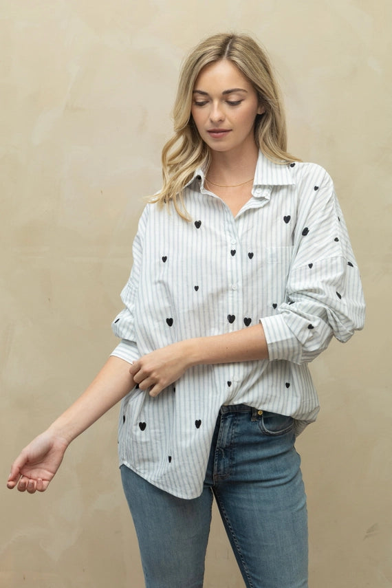 Rachelle Heart Stripe Button Up