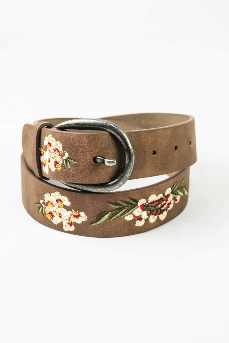 Lenora Embroidered Floral Leather Belt