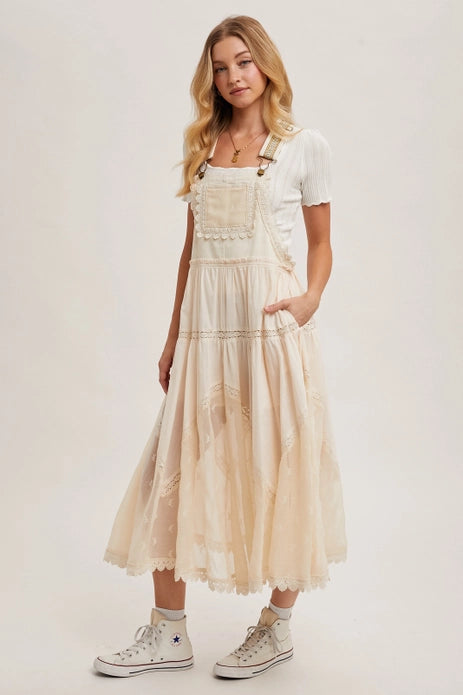 Isabeau Lace Embroidered Tulle Bib Maxi Dress