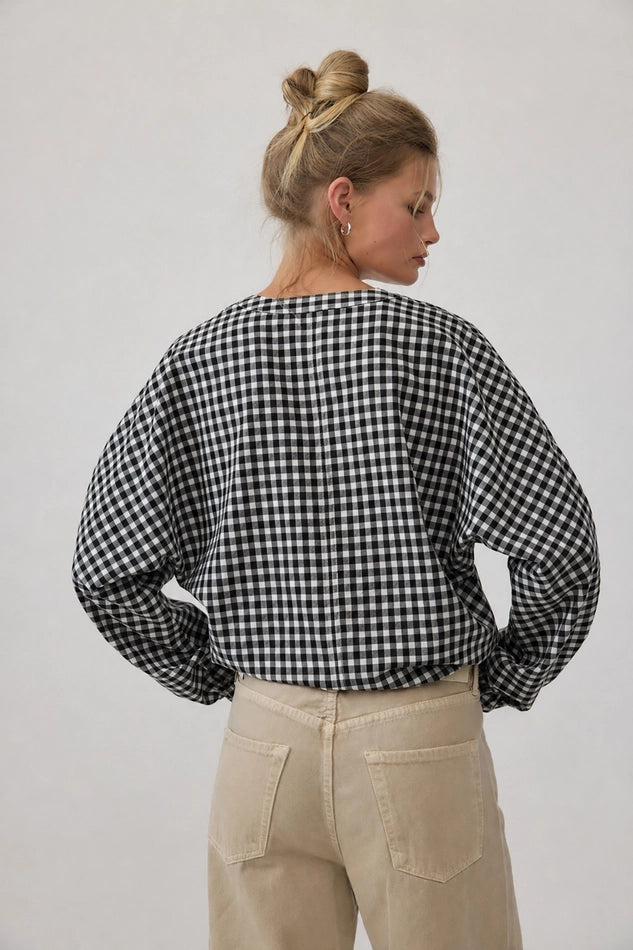 Whitney Gingham Drawstring Blouse