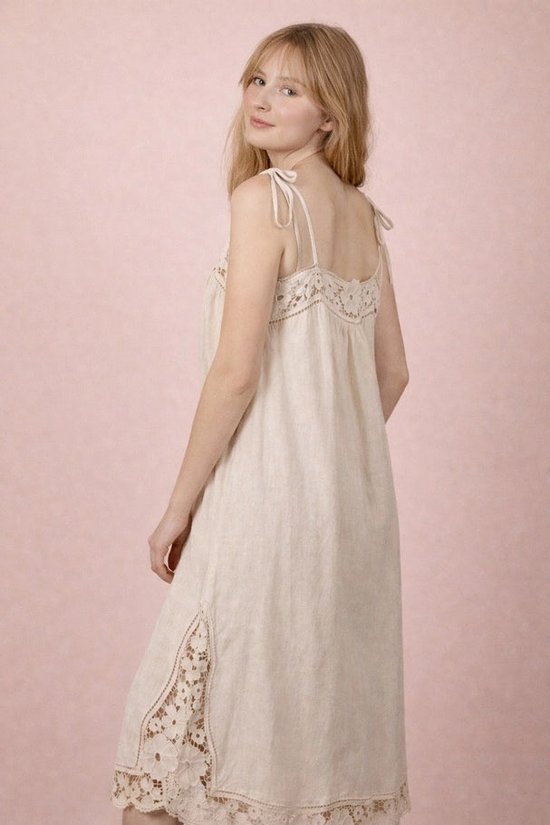 Allison Lace Trim Linen Maxi Dress
