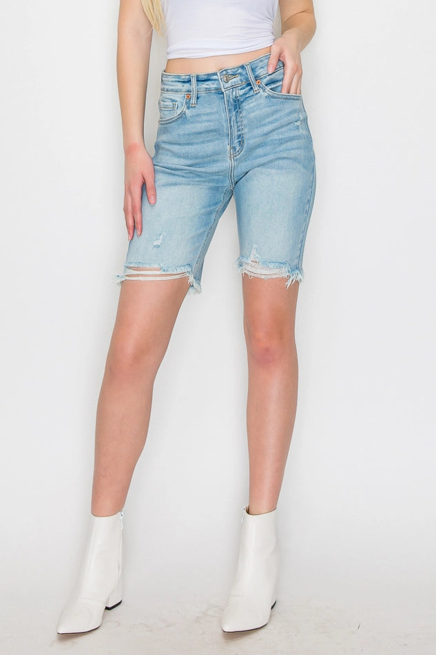 Tatum High Rise Frayed Bermuda Shorts
