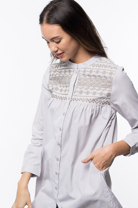 Naela Embroidered Button Blouse