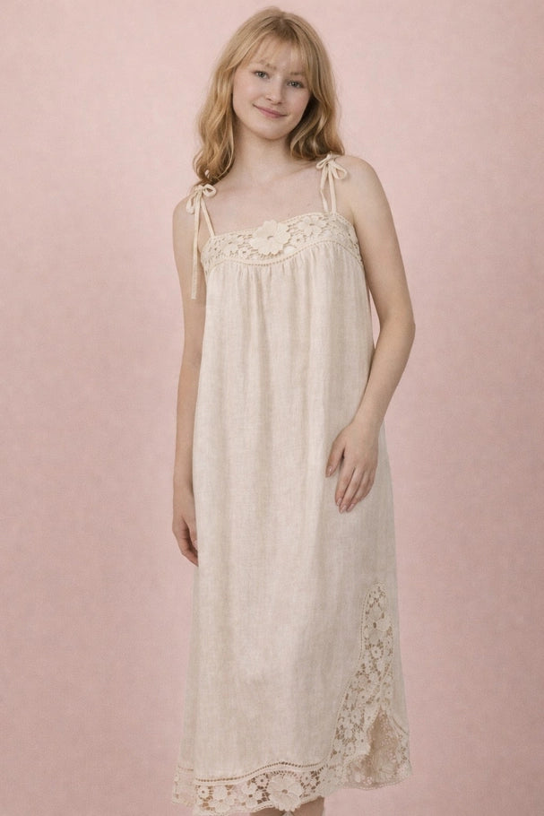 Allison Lace Trim Linen Maxi Dress