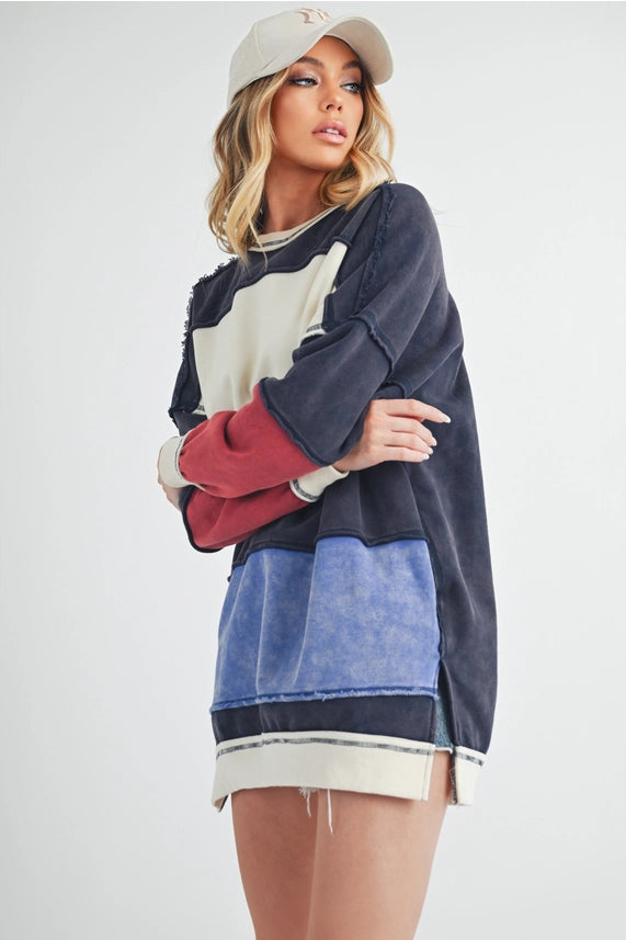 Noor Color Block Stripe Sweatershirt