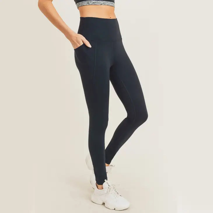 Shelby Tapered Band Essential Solid Highwaist Leggings - Petite