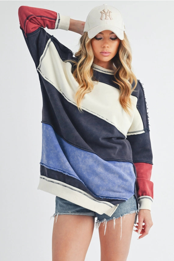 Noor Color Block Stripe Sweatershirt