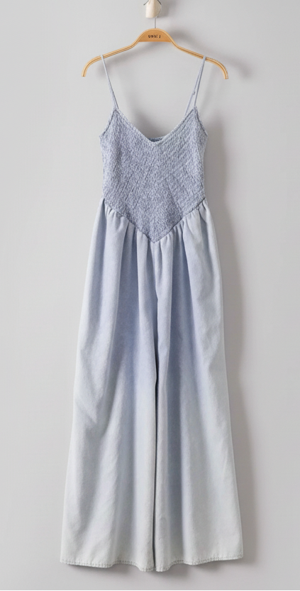 Aveline Chambray Smocked Jumpsuit