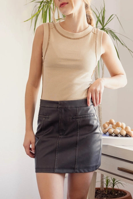 Roxanne Washed Vegan Leather Mini Skirt