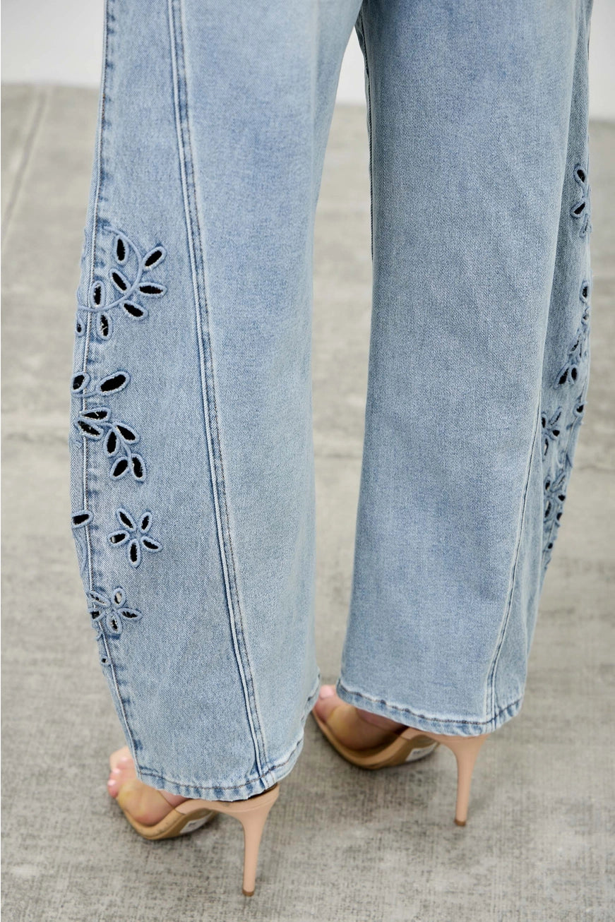 Talia Floral Cutout Barrel Jeans