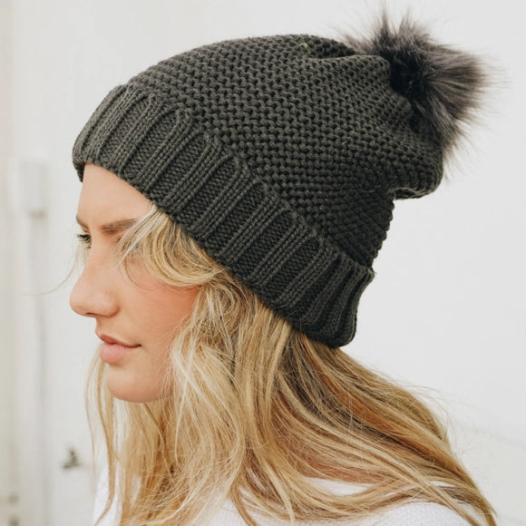 Marisol Knit Beanie with Faux Sherpa Lining