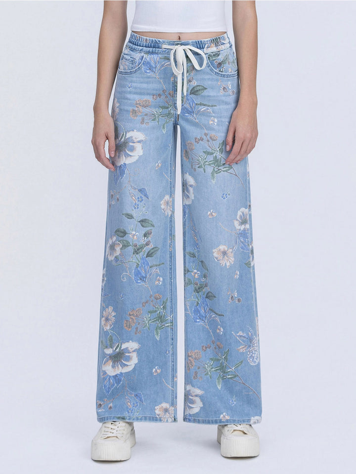 Whitney Floral Drawstring Wide Leg Jeans