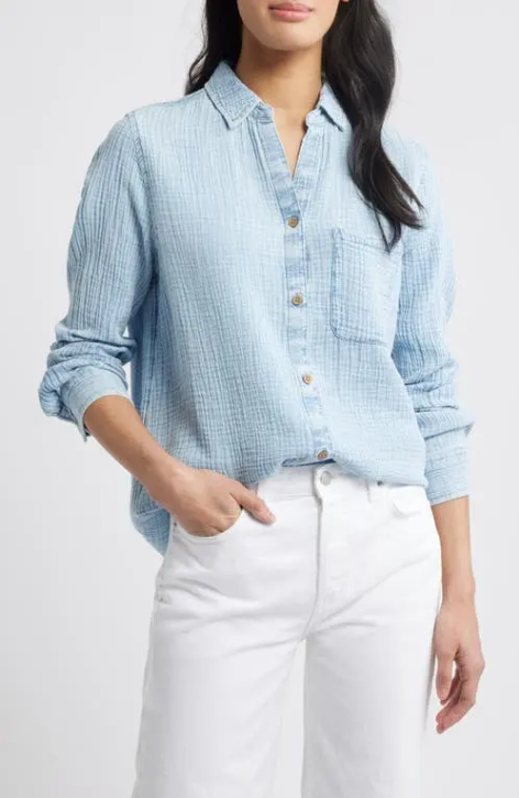 Amber Chambray Button Down Top