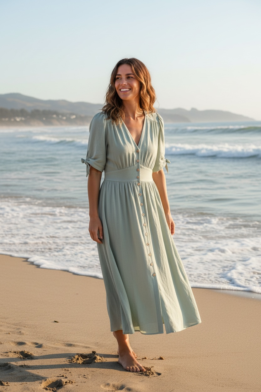 Aurime line Button Front Midi Dress