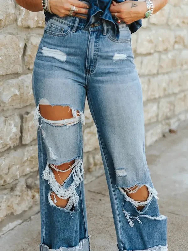 Zivah Distressed Wide Leg Jeans