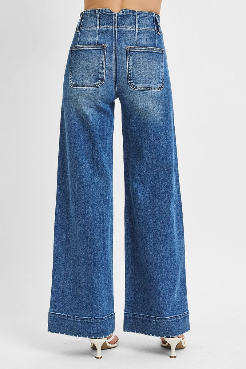 Savannah Double Button Wide Leg Jeans