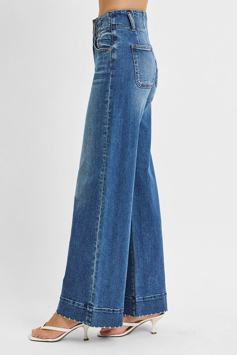 Savannah Double Button Wide Leg Jeans