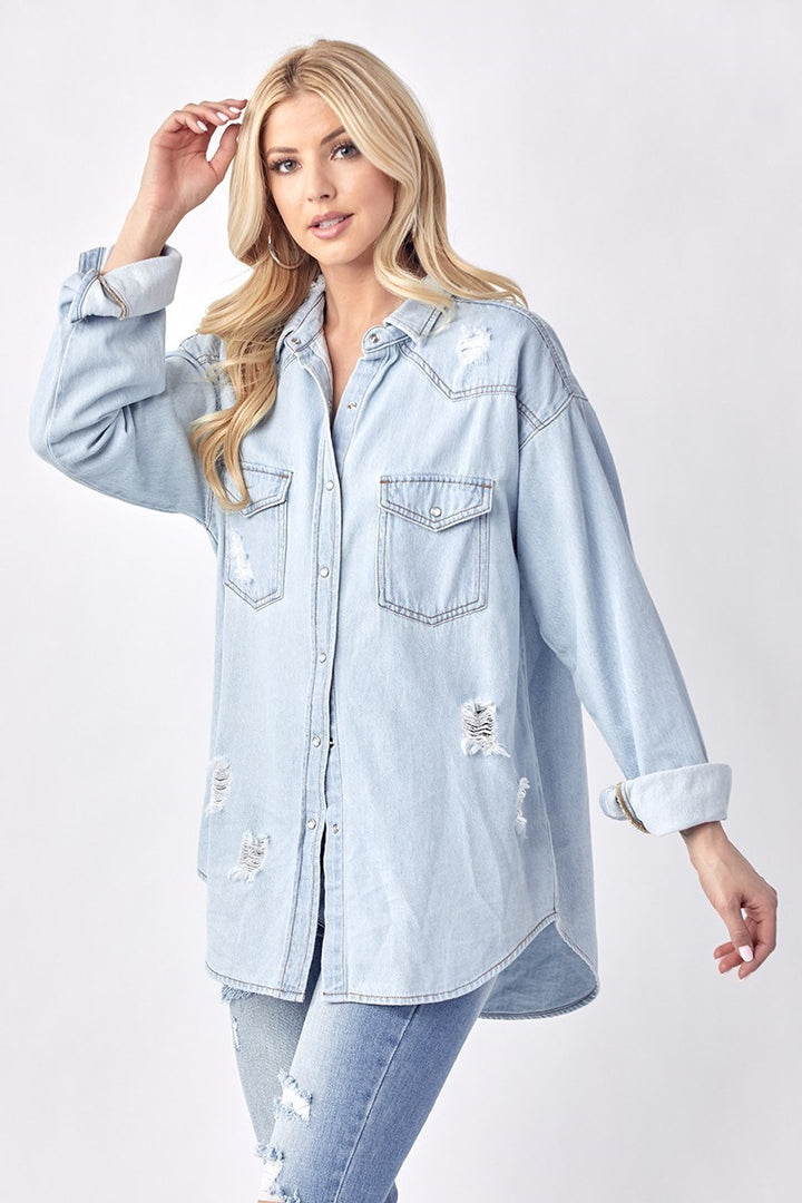 Tanisha Relaxed Fit Distressed Denim Shirt