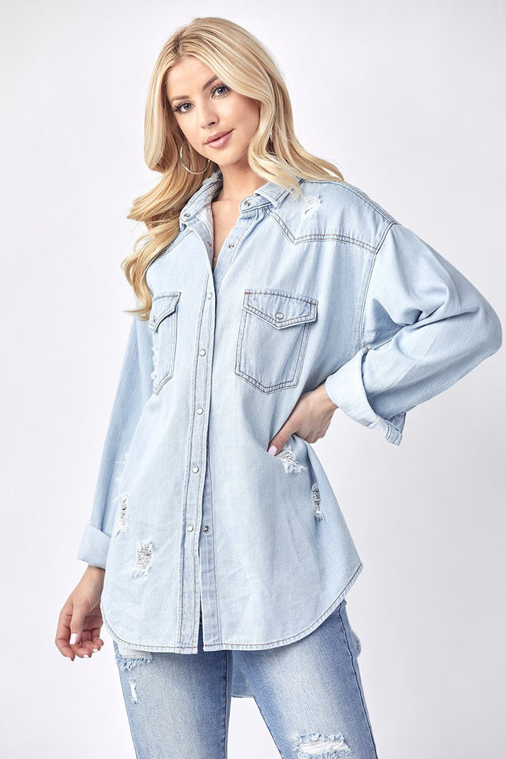 Tanisha Relaxed Fit Distressed Denim Shirt