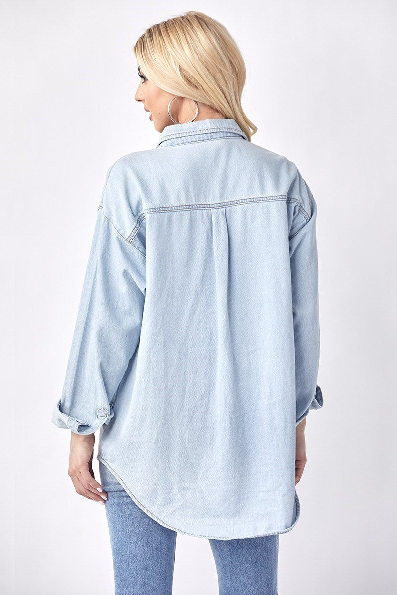 Tanisha Relaxed Fit Distressed Denim Shirt