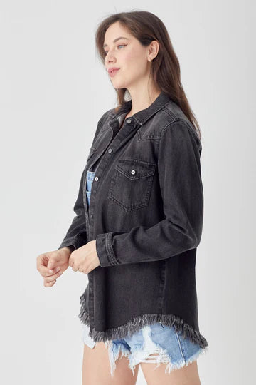 Devika Frayed Hem Denim Shirt