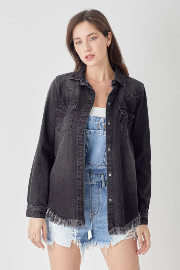 Devika Frayed Hem Denim Shirt