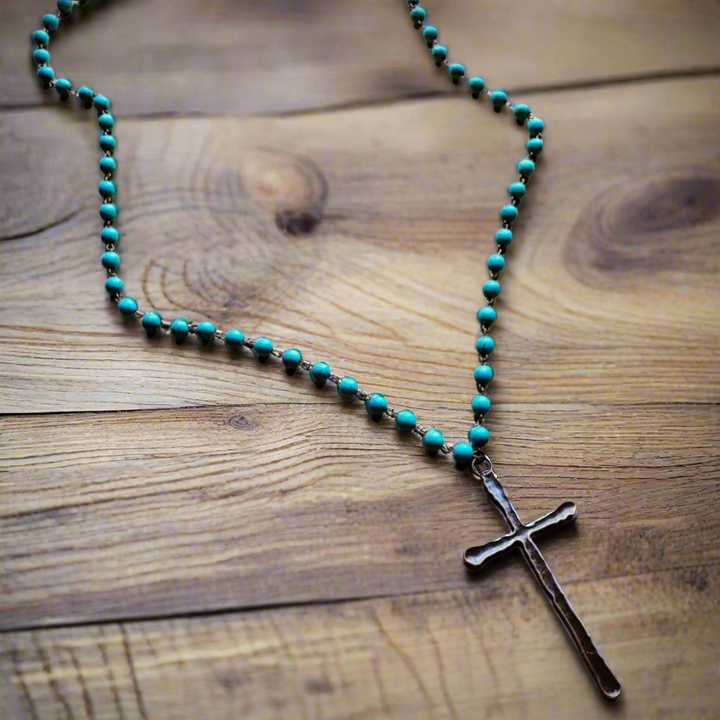 Vickie Beaded Necklace with Antique Copper Cross