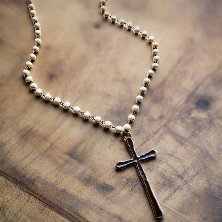 Vickie Beaded Necklace with Antique Copper Cross