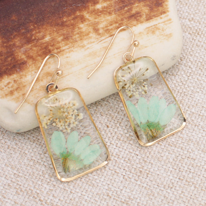 Elowyn Pressed Flower Rectangle Earrings