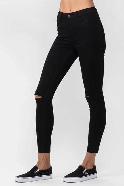 Shannon Knee Slit Black Skinny Jeans