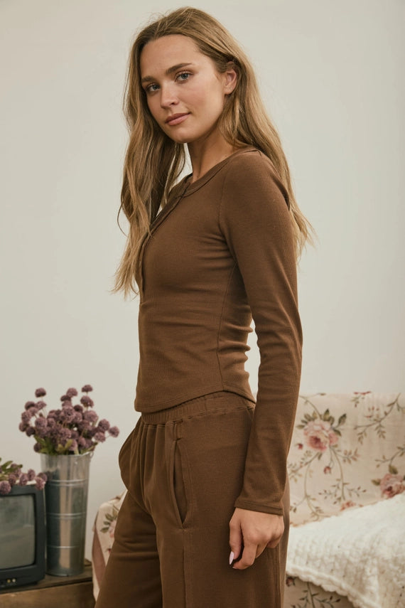Trista Ribbed Henley Top
