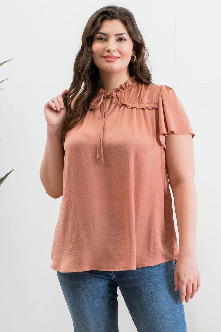 Leilani Ruffle Collared Front Tie Top