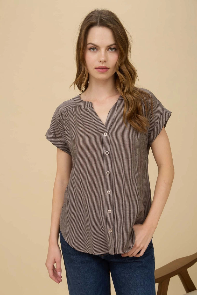Maren Pinstripe Button Top
