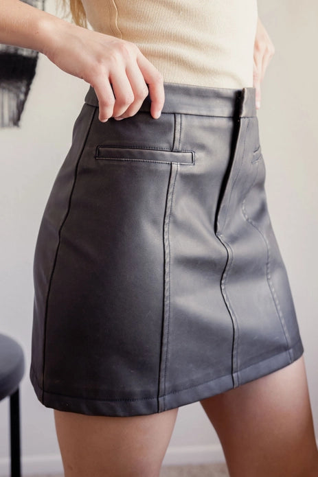 Roxanne Washed Vegan Leather Mini Skirt