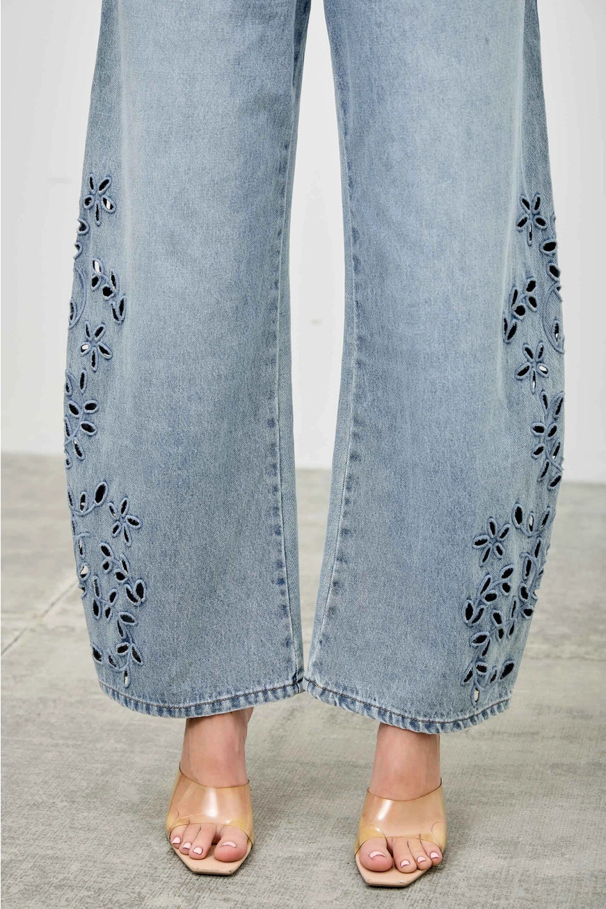 Talia Floral Cutout Barrel Jeans