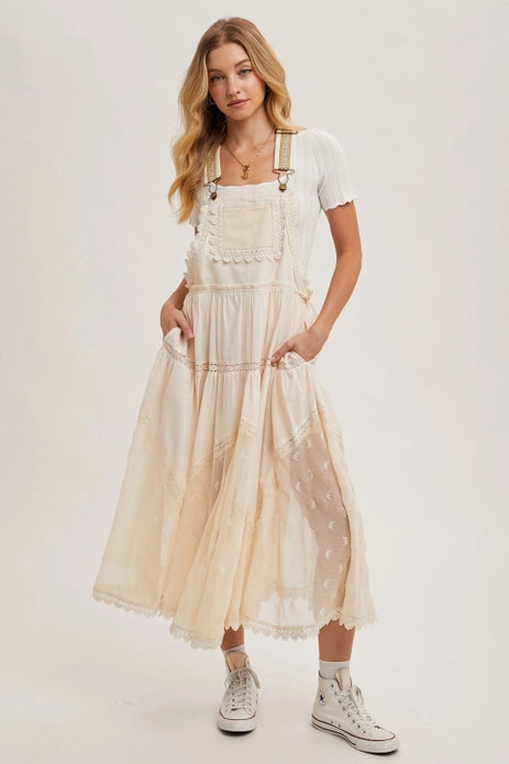 Isabeau Lace Embroidered Tulle Bib Maxi Dress