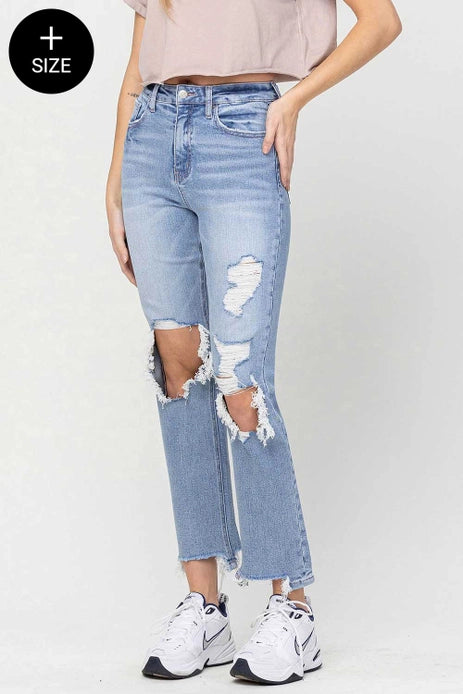 Tara 90's Super High Rise Distressed Dad Jeans- Extend Sizes