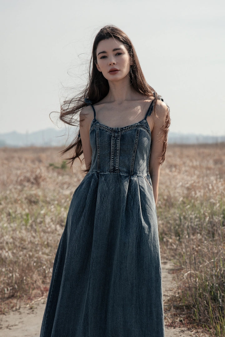 Tessa Spaghetti Strap Denim Maxi Dress