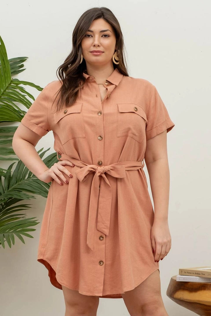 Rowan Button Down Belted Mini Dress