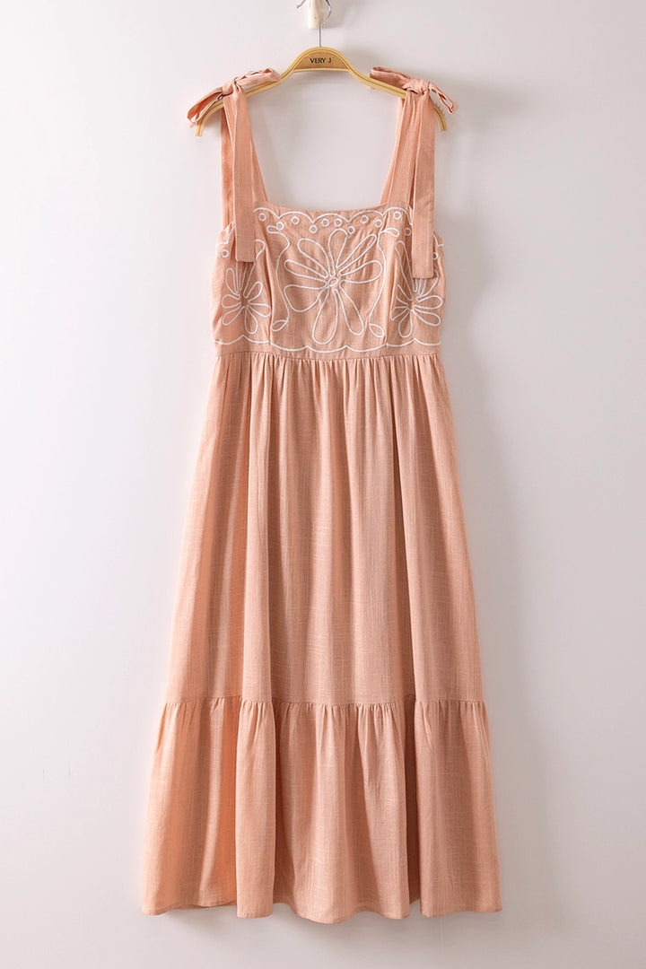 Paloma Embroidered Shoulder Tie Dress