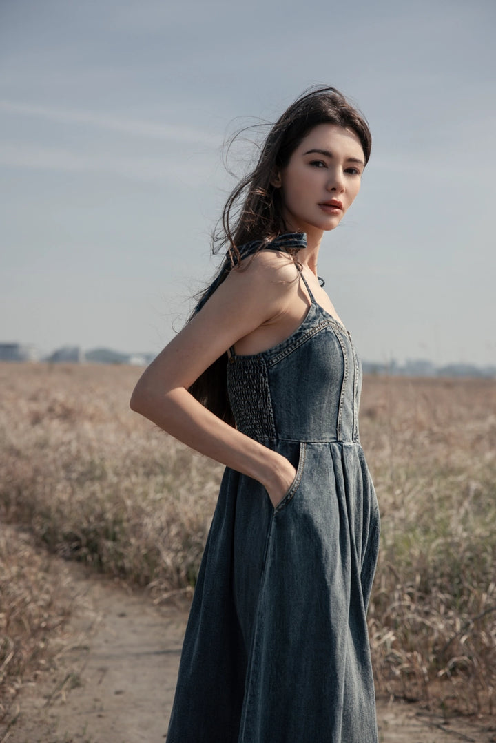 Tessa Spaghetti Strap Denim Maxi Dress