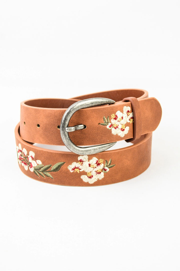 Lenora Embroidered Floral Leather Belt