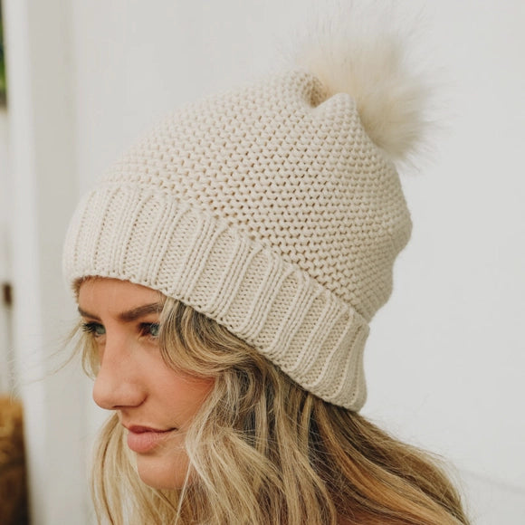 Marisol Knit Beanie with Faux Sherpa Lining