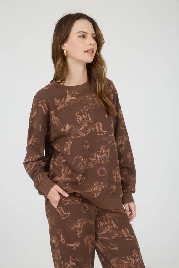 Dani Western Print Crewneck