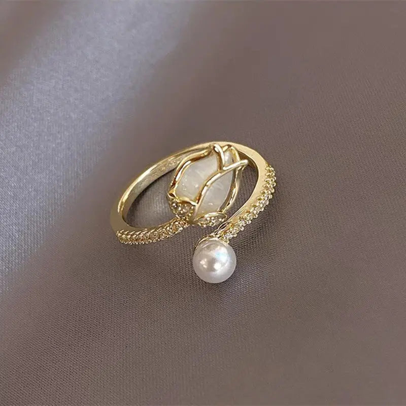 Tiffany Opal and Pearl Adjustable Ring