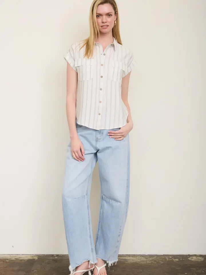 Heather Stripe Button Down Top