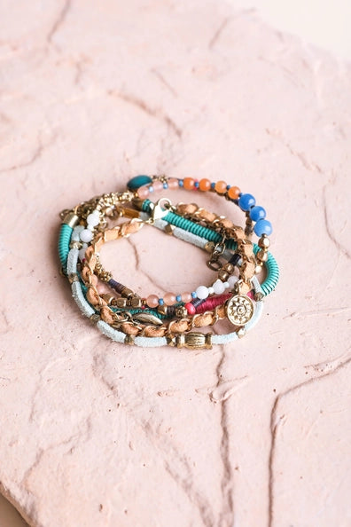 Remi Teal Multi Stacked Suede Bracelet