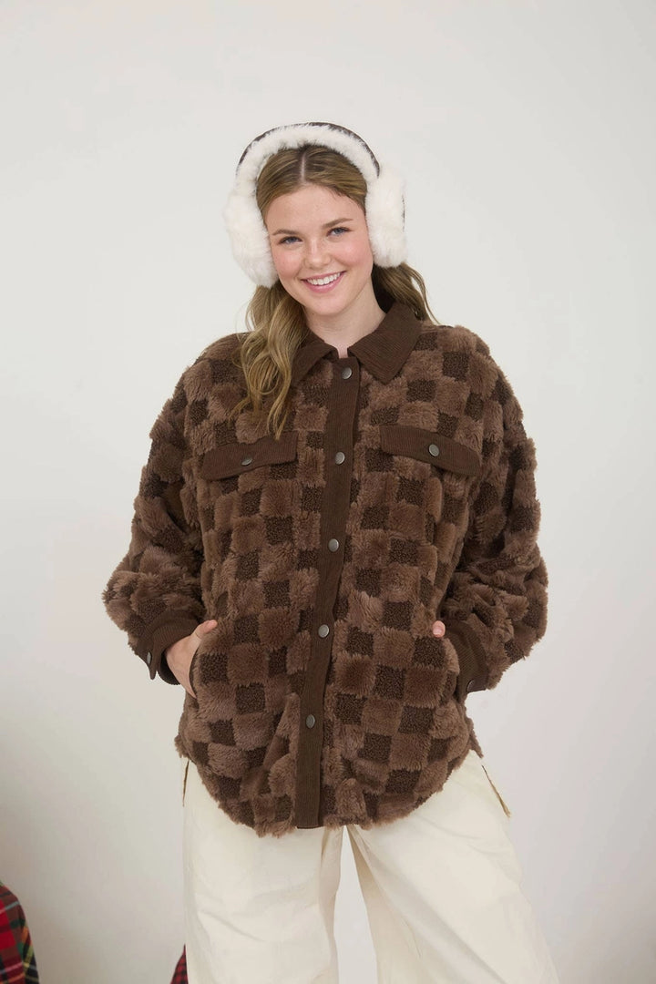 Vionna Checkered Sherpa Shacket
